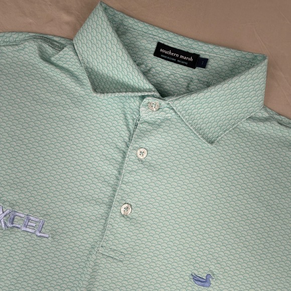 Southern Marsh Other - Southern Marsh Polo Shirt Performance Mens L Mint Green Scallop Pattern AOP